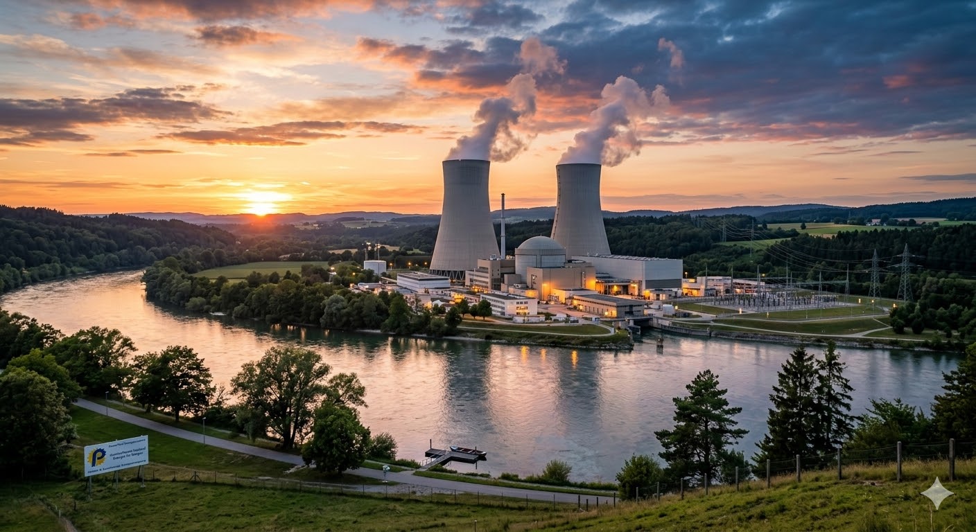 Das Hauptkraftwerk von PowerTech Energiesysteme bei Sonnenuntergang
